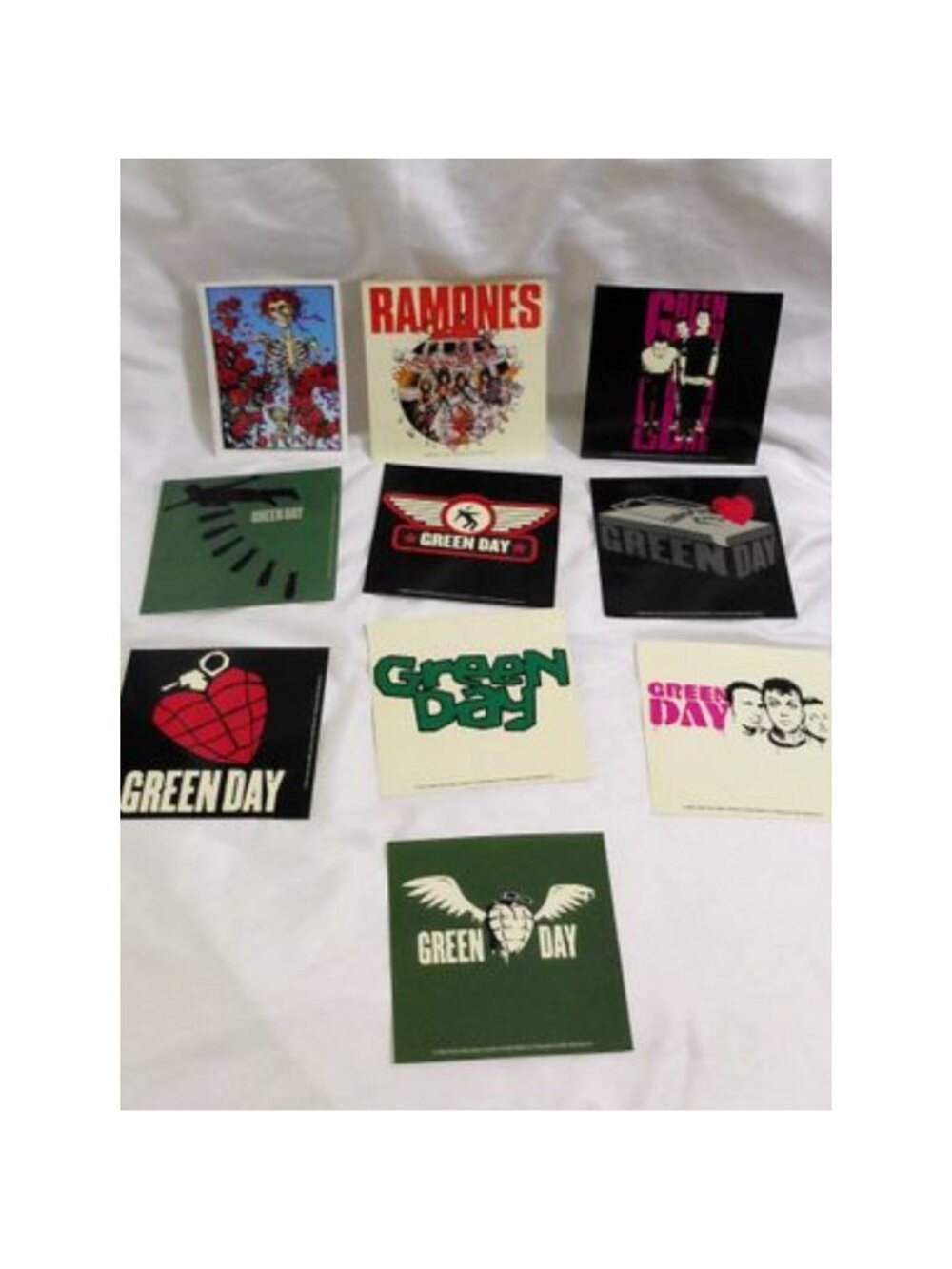 Vintage Band Sticker Lot — Green Day, Ramones, Grateful Dead (10 Stickers)